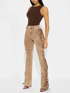 After Hours Lace Up Flare Pant - Khaki