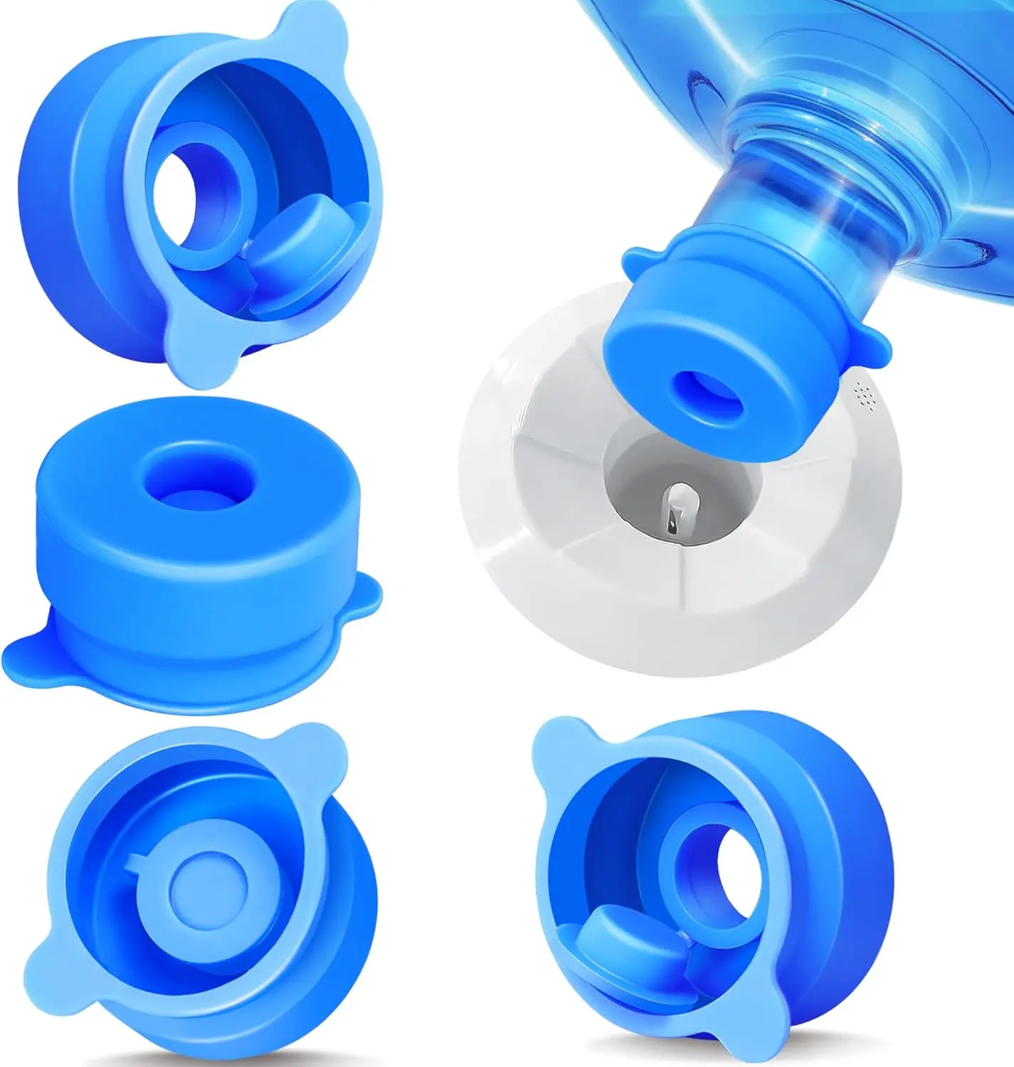 [4 PACK] 3 & 5 Gallon Water Jug Caps - 55mm Silicone Reusable Replacement Lids for Standard/Screw/Crown Tops | Leak-Proof & Non-Spill Design | Dispenser Replacement Lids