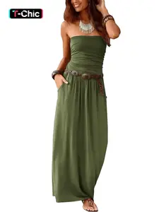 Women's Tube Dress, Casual Fashion Strapless Side Pocket Dress for Daily Outdoor Wear, Ladies Clothes for All Seasons, Elegant Fit Dress, Womenswear