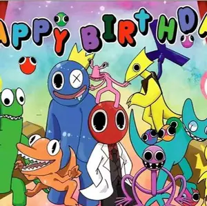 RAINBOW FRIENDS 5X3FT CANVAS BIRTHDAY BANNER