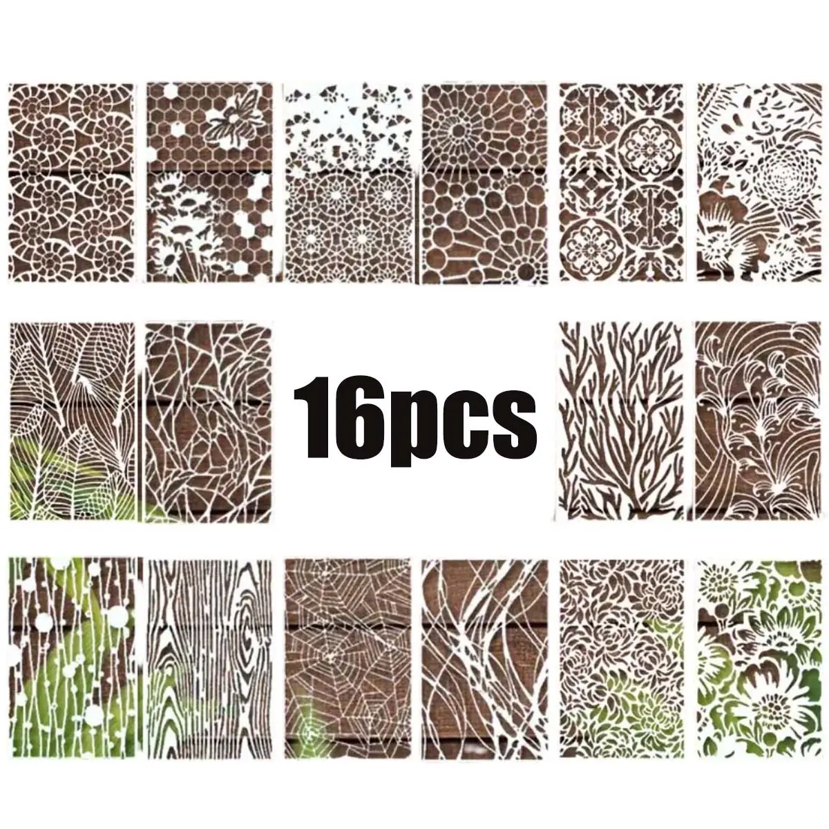 16/32 PET craft templates with artistic texture patterns, suitable for drawing cards, making graffiti walls, DIY crafts, furniture paper, and line plant texture theme templates. DIY themes can be reused