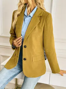 A set of women's casual ginger yellow Button lapel blazer, suitable for autumn and winter, suitable for home, indoor, and outdoor wear