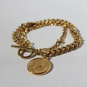 Empire Coin Bracelet, 18K Gold Plated Steel