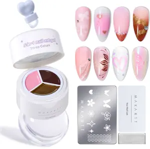 Makartt ColorPot 5-in-1 Nail Art Gel Kit with 3 Colors No-Wipe Polish Nail Stamp & Silicone Head for DIY Home Salon Use Beginner Friendly French Tip Tool for Ombre Blush Chrome Designs
