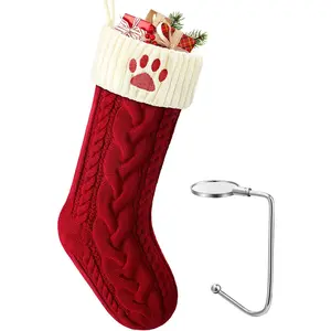 LHMTQVK Large Cat Dog Christmas Stocking, Embroidered Knit Christmas Stocking with Hook, Pet Christmas Stockings, Xmas Stockings for Dogs