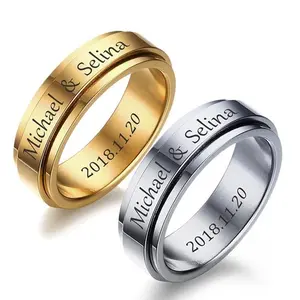 MP Gold Anxiety Rings Spinner Fidget Rotatable Band for Men Women ,Personalized Couples Name Customization ,Meaning Wedding Promise Ring Non Tarnish ,Stainless Steel fashionable statement Jewelry Accessories Gift for her