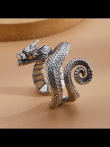 Dragon Year New Index Ring, Unique Personality Fashion Vintage Antique Style, Ethnic Pattern Copper Chain, All Seasons Casual Jewelry