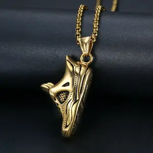 Stainless Steel Sneaker Necklace, Unisex Sports Themed Pendant, Trendy Streetwear Jewelry