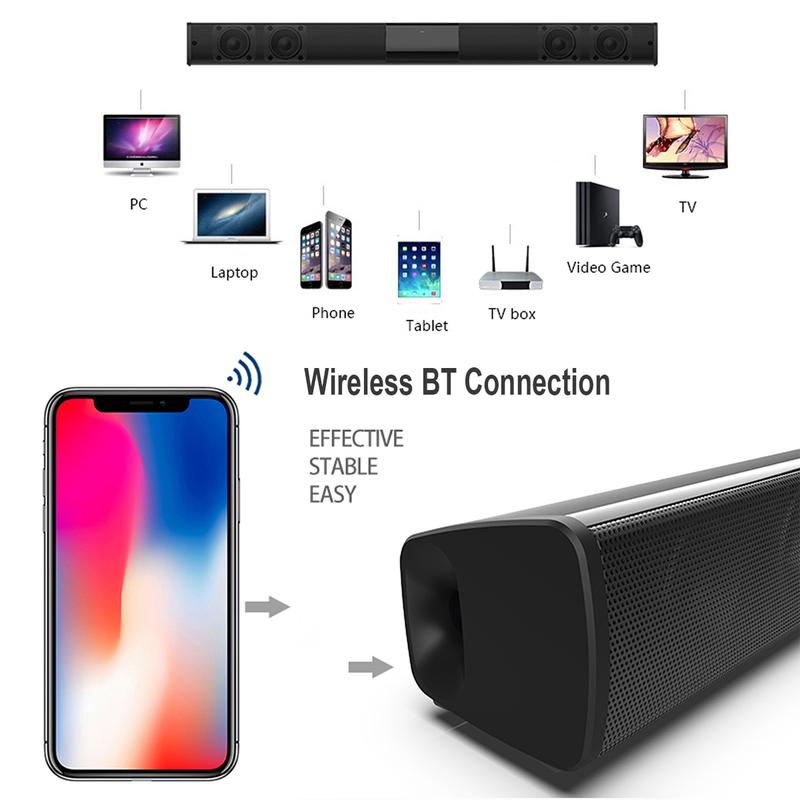 Bluetooth Surround Soundbar Speaker for Smart TV Home Theater Wireless Rechargeable Sound Bar with RCA Cable Remote Control FM Radio 20W Full-Range Drivers