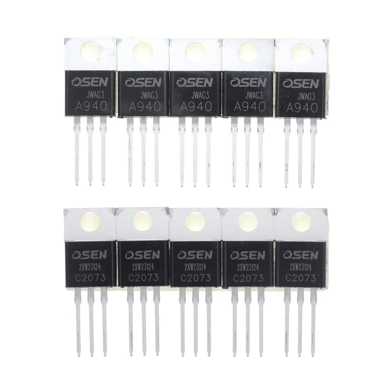 5 Pair A940 (2SA940 KSA940) + C2073 (2SC2073 KSC2073) NPN PNP Silicon Power Transistor TO-220 150V 1.5A 25W hFE:70-200
