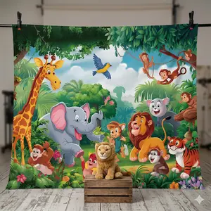 party banner 1pc, Jungle Safari Party Background Props, Polyester Banner Decor, Home Decor, Room Decor, Wall Decor, Party Background Decor, Party Decor/ supplies/ gifts Decorative Backgroun