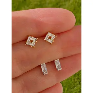 .925 sterling silver square and rectangle stud earrings