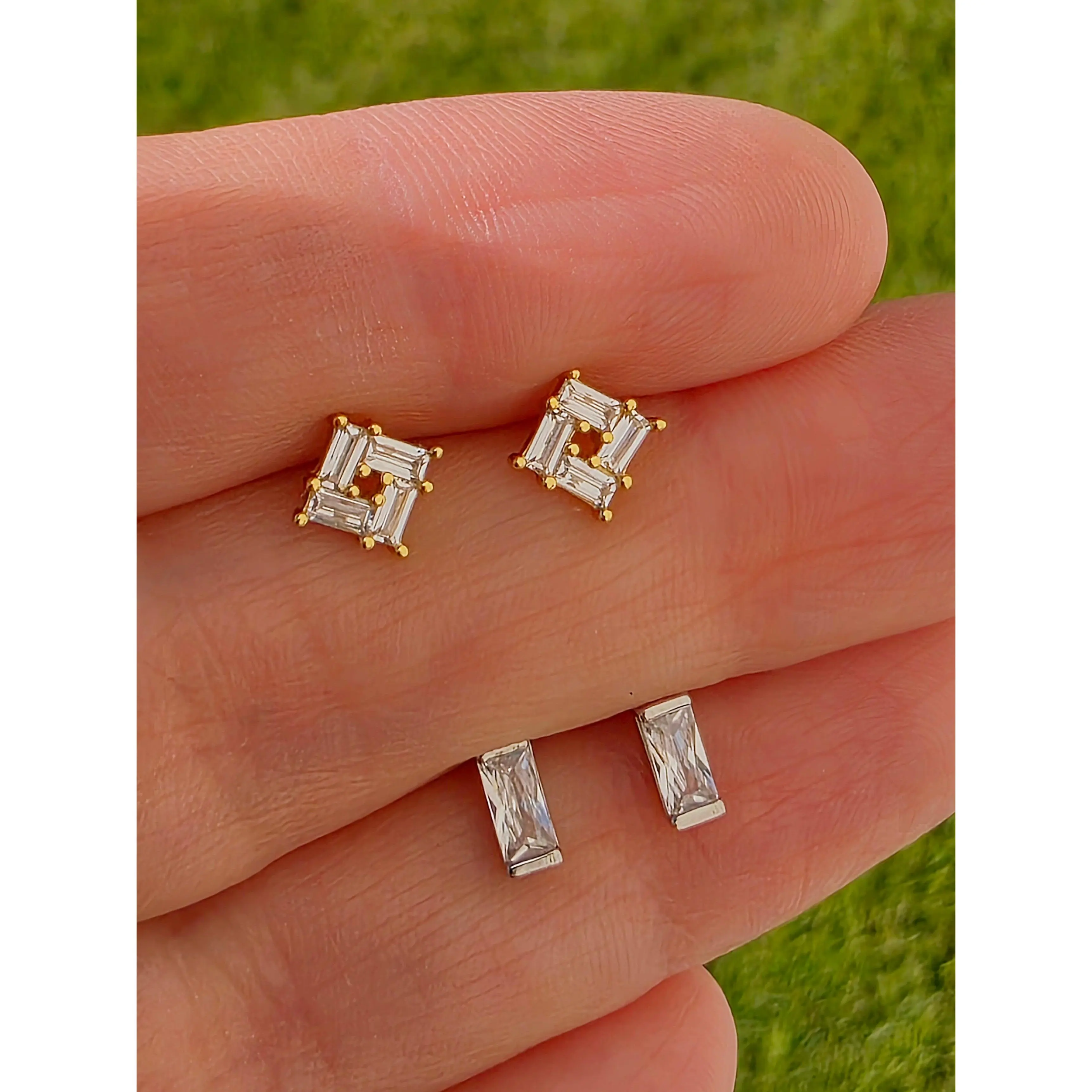 .925 sterling silver square and rectangle stud earrings