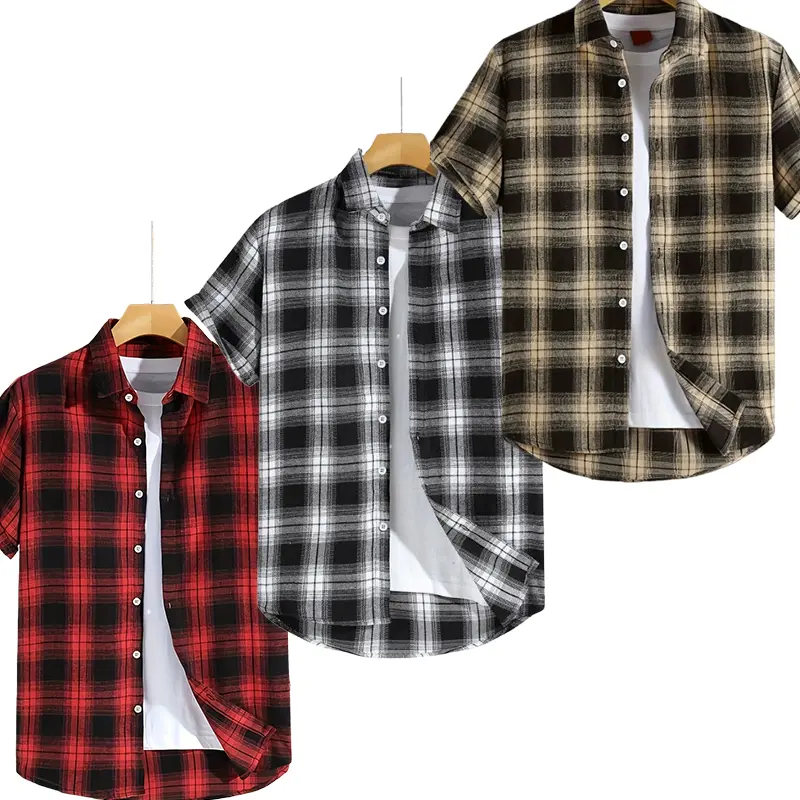 Men’s summer plaid casual shirt, comfortable fabric, stylish and versatile, regular fit, front button closure, suitable for everyday wear #summervibes, #SummerWins, #Father’sDayGift