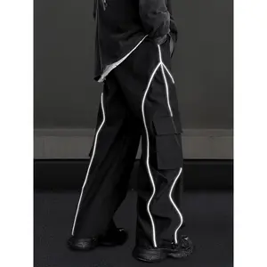 NewCasual Sports Pants - Loose Fit With Fluorescent Reflective Stripes For Men, Street Style