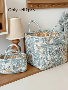 Dusty Blue Floral Quilted Basket Bag, Vintage Morris Print Padded Handbag, Aesthetic Quilted Storage Bag with Ruffle Pocket, Cute Tote Bag for Women, Stylish Versatile Tote Bag, Travel & Home Use, Quilted Design