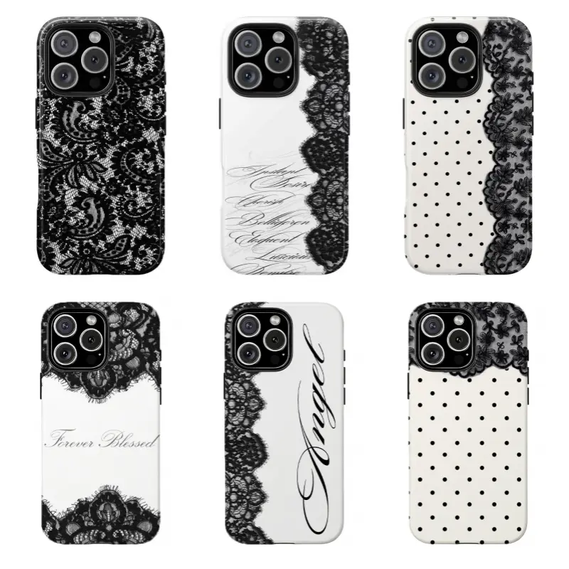Black Lace Elegant Smartphone Case - Vintage Coquette Aesthetic, Dual-Layer Durable Handheld Cellphone Protection Cover, Custom-Fit for iPhone 11-17 Pro Max, Samsung S22-S25 Ultra, Perfect Gift for Her