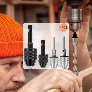 4pcs Small Drill Chuck Change Adapter W/ 1/4, 1/8, 1/16 Inch Hex and Round Shanks,Kits, Electric Drill Conversion Chuck Set Power DIY Tools Mechanics Gift for Machinist