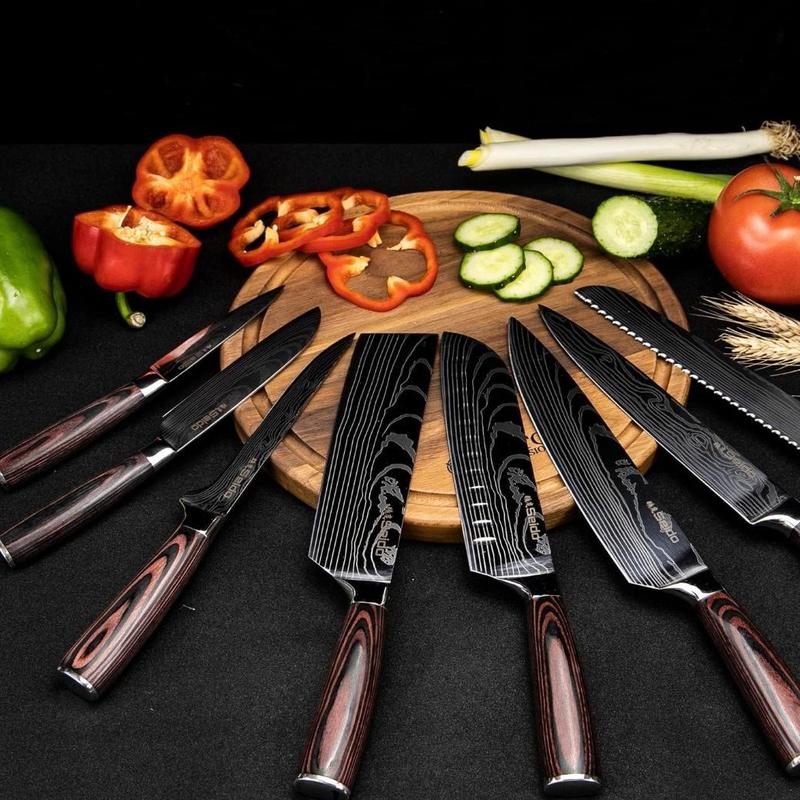 Seido Knives Master Chef Knife Set, 8-Piece Kitchen Knife Set, High-Carbon Stainless Steel Handmade Culinary Knives, Professional Chef Knives, Kitchen Knife