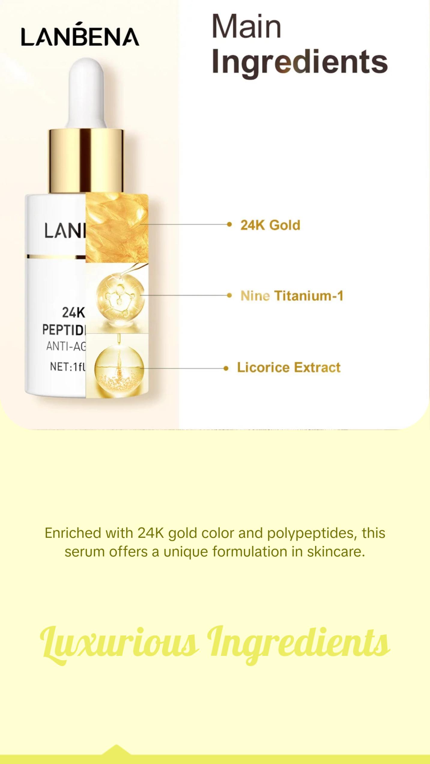 LANBENA 24k Gold Peptide Serum Skincare Anti Aging body skin bath gift