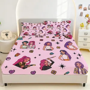 Sweet Cool Girl Print Bed Sheet Set, Washable Soft Comfortable Anti-Slip Fit, All-Season Warm Skin-Friendly Home Decor