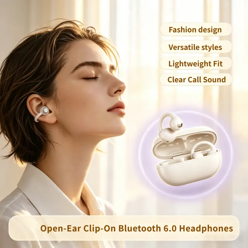 MISHUAI MP10 Cloud Series Open Ear Clip Bluetooth Earphones - Earbud Headset, On Ear Headphone, Waterproof Headphones, Soft Comfort Fit, Hi-Res Audio, 4 Elegant Colors, Thoughtful Tech Gift for Women (Birthday, Holiday)