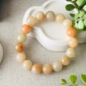 12.5mm Jadeite Jade Icy Peach Yellow Float Flowers Bead Bracelet