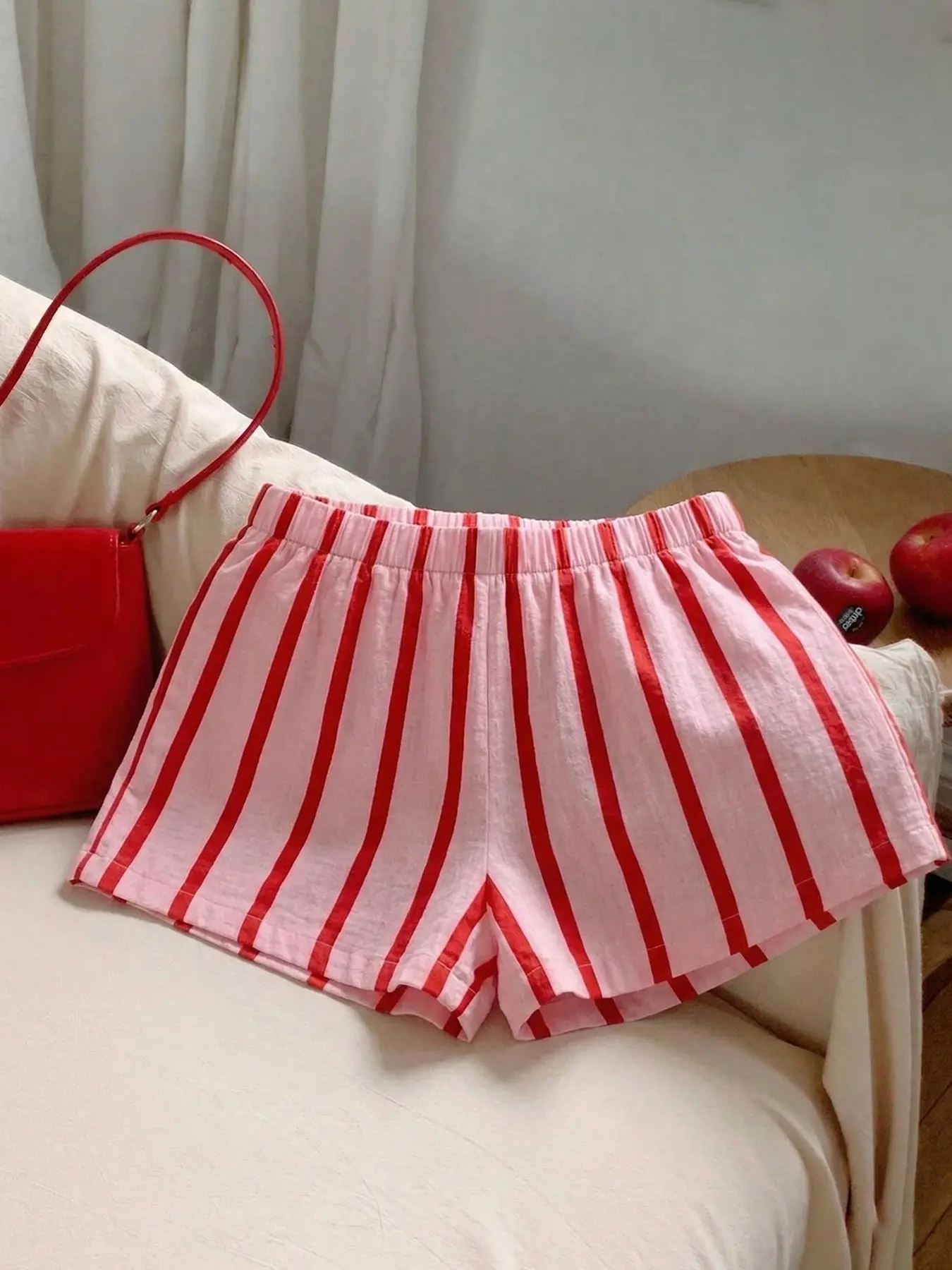 Women's Striped Short Pants, Beach Vacation Style, Womenswear Breathable Y2K Fashion, Everyday Casual Fitted H-Type, Elastic Waist, All Seasons, Fitted Fashion Shorts