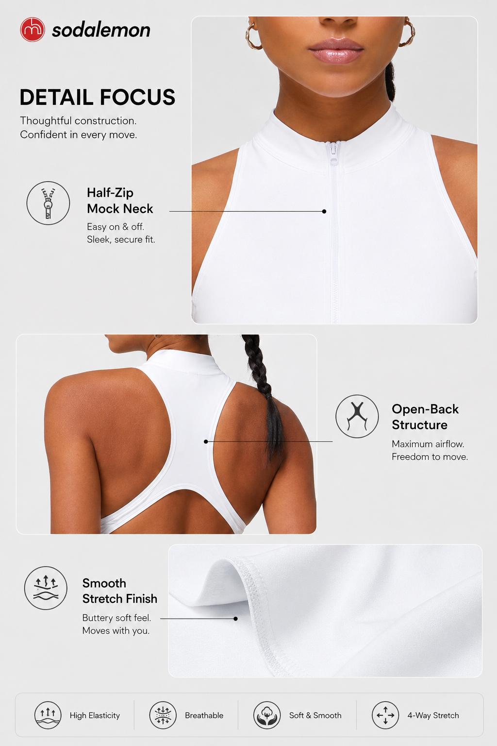 Women's Solid Color Tight-Fitting Jumpsuit, Half Zip Sleeveless Backless Design, High Stretch Yoga Fitness Jumpsuit,back to school,back to school haul