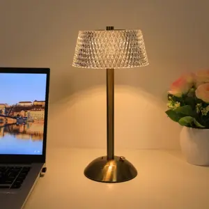 Modern Touch Control LED Desk Lamp, 3 Color Modes, USB Rechargeable Wireless Metal Lamp with Crystal Decor, Home Office Outdoor Bar Lighting