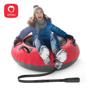 QPAU Inflatable Snow Tube with Premium Canvas Cover for Kids and Adults, Heavy Duty Snow Tube Made by Thickened Bottom, Sled Winter Outdoor Fun Toys for Children Boys Girls