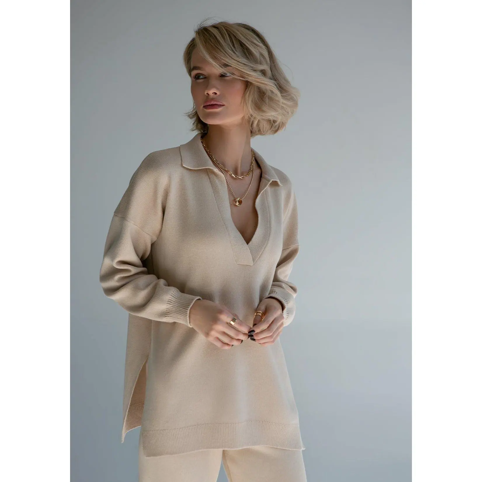 Nalla Cream Polo Oversized Sweater