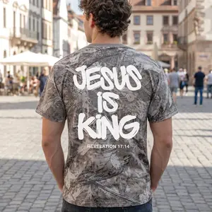 Jesus Is King Camo T-Shirt Unisex All Over Print, Christian Faith Graphic Tee, Religious Outfit, Premium Streetwear Style