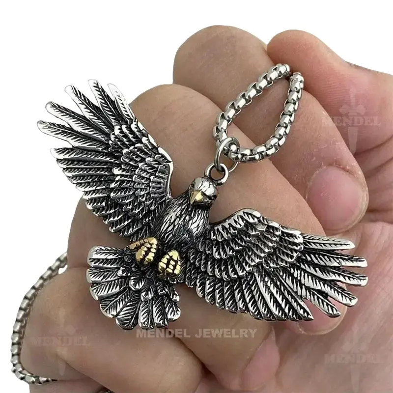 Stainless Steel Biker Bald American Eagle Chain Necklace Pendant Men