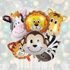 6pcs/set 16 inch Mini Animal Head Foil Balloon Forest Tiger Lion Zebra Balloon JungleWild Animal Theme Birthday Party Decoration