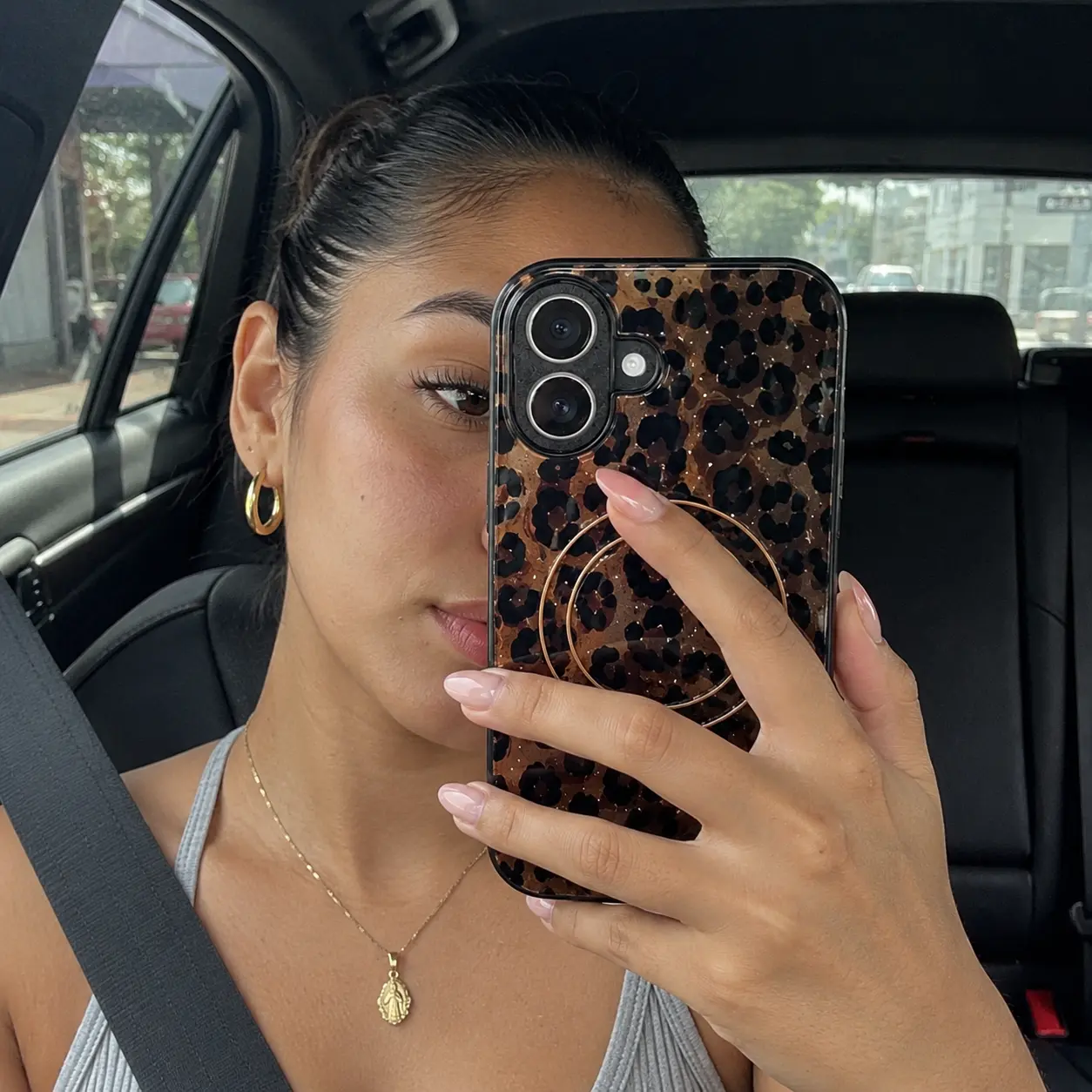 Y2K Baddie Aesthetic  Glossy Leopard Magnetic Glass Case for iPhone 17 16 15 14 13 12 11 Pro Max/Galaxy S26 S25 S24 S23, Built-in MagSafe Cheetah Cover, Back to School Fit-----975