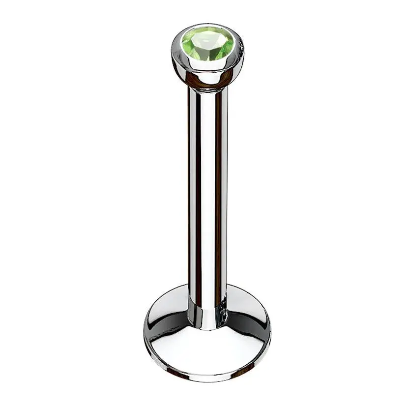 Green CZ Bezel Labret Stud (Convex Disk)