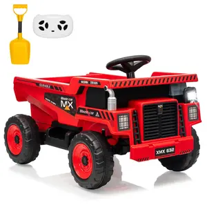 GARVEE 12V Electric Ride On Dump Truck with Remote Control, Dump Bed, Shovel, LED Lights, and Music - 4 Wheeler Construction Vehicle for Toddlers Ages 3-8, Red