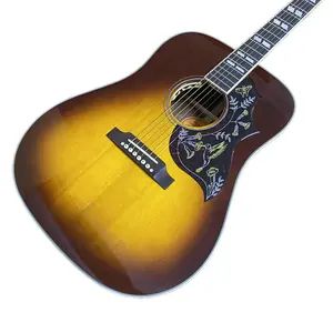 Bird & Floral Carved Pickguard Acoustic Guitar with pickup Sunburst Body