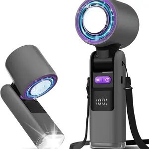 Portable Handheld Turbo Fan with Ice Cooling, 5000mah Rechargeable Personal Fan, 100-Speed Mini Lighting Fans, LED Display, 180° Foldable, Multifunctional Cooling Fan