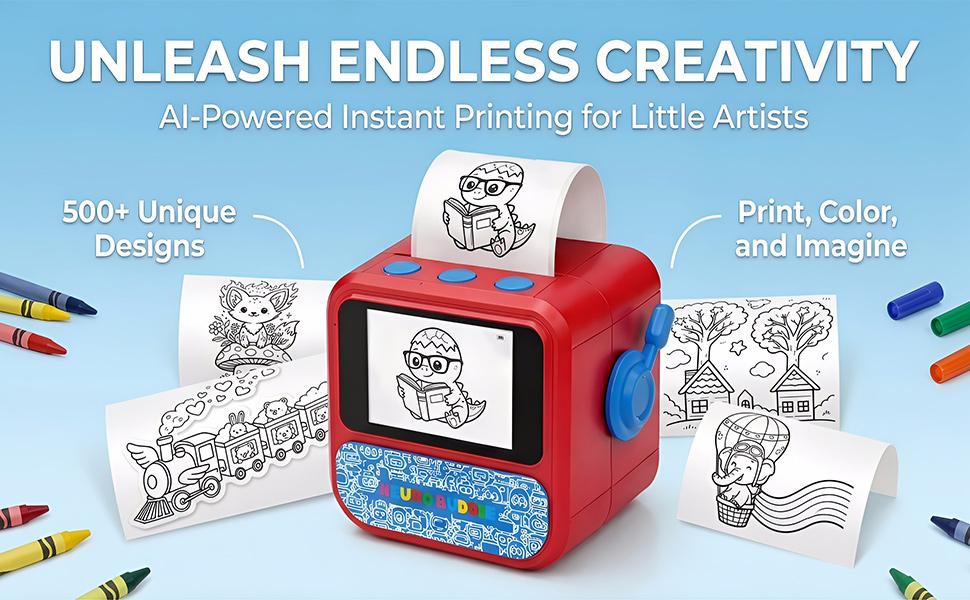 【Buy 1 Get 1 Free】AI Sticker Printers - Sticker Box Printers for Kids Voice-to-Print Mini Thermal Printer, Inkless Portable Sticker Maker for Coloring Pages, Journals, Labels, Notes & DIY Crafts