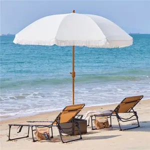 【Holiday Style】Yaheetech 9/7.5ft Patio Umbrella with Tassels, Fringe Portable Beach Umbrella, Umbrella Outdoor Patio With Crank Operating Mechanism, Tilting Aluminum Pole, Fiberglass Ribs For Garden,Pool