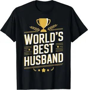 Men's Letter "Worlds Best Husband Trophy Design for Men’s Humor" Print Round Neck Tee, Regular Fit Casual Short Sleeve T-shirt For Summer, Men's Top For Daily Outdoor