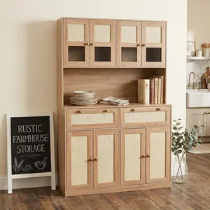 Large Tall Pantry Cabinet with Charging Station & Power Outlet, Kitchen Storage Hutch with Drawers and Spacious Countertop