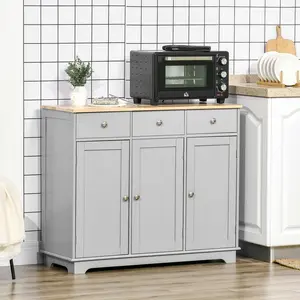 Gray Dining Room Sideboard with Solid Wood Top – Elegant Kitchen Storage Cabinet Featuring 3 Smooth-Glide Drawers & an Adjustable Interior Shelf – Versatile Buffet Console Table for Organizing China, Glassware, Table Linens & Silverware