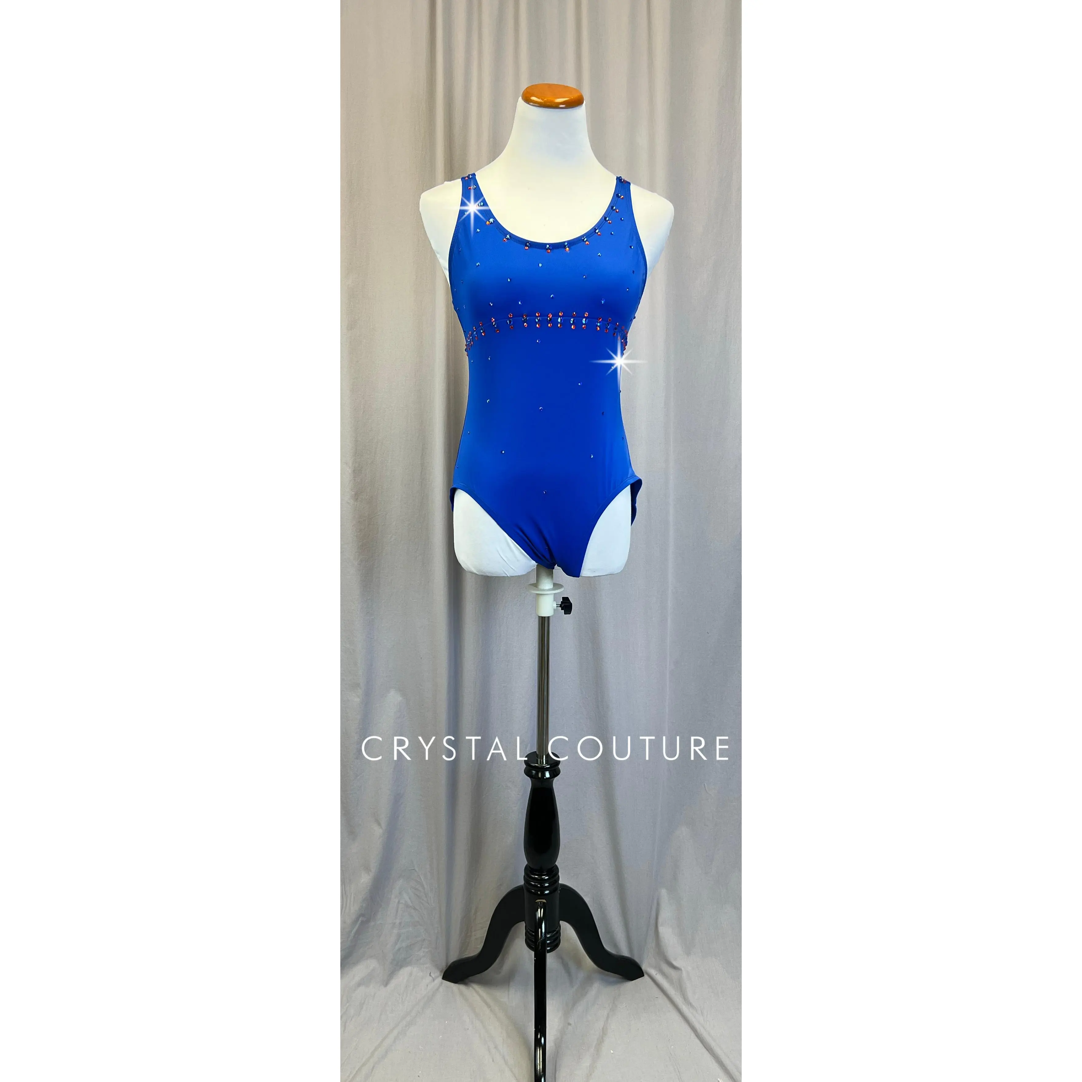 Royal Blue Scoop Neck Leotard- Rhinestones