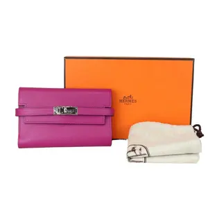 Pre-owned HERMÈS Leather Small Leather Goods Hermes Kelly Wallet Medium Epsom Rose Pourpre twins LDJ4519