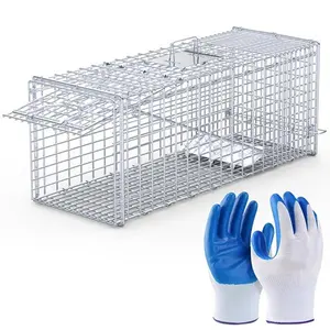 iMountek Live Animal Trap Cage 37x14x15in Folding Catch and Release Humane Cat Trap Galvanized Iron for Raccoons Foxes Coyotes Stray Dogs Armadillos Squirrels