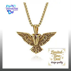 Creative Punk - Style Necklace for Men, featuring a Stainless Steel Double - Headed Eagle Pendant. This Retro Hip - Hop Titanium Steel Necklace is an excellent choice for American trendy outfits! Gold Plated Cuban Chain Cross Necklace hip hop