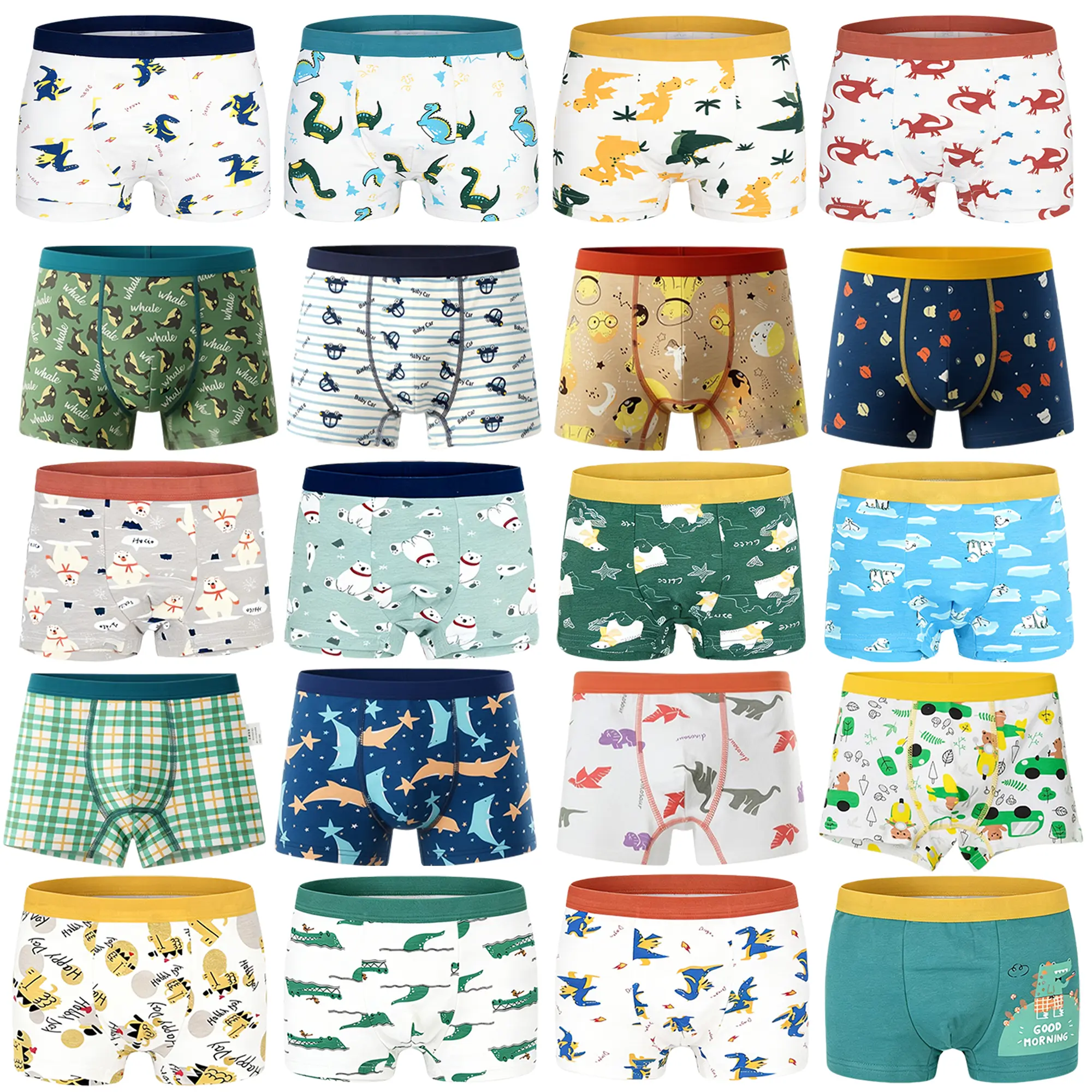 20-Pack Boys' Boxer Short Underwear Set for Toddler Kids Cotton Dinosaur Prints Briefs